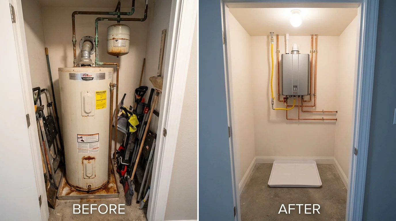 Tank water heater versus wall-mounted tankless unit comparison for Kingman, AZ homeowners