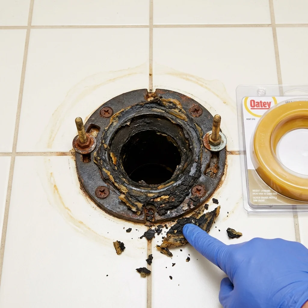 Failed wax ring showing water seepage at the base of a toilet in a Kingman, AZ home